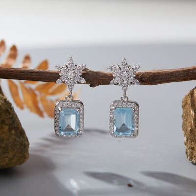 ES9926 Natural Topaz Gold S925 Pure Silver Earrings