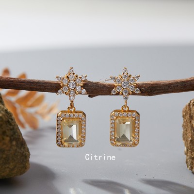 ES9926 Natural citrine gold S925 sterling silver earrings