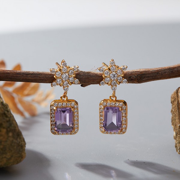 ES9926 Natural Amethyst Gold S925 Pure Silver Earrings ES9926 Natural Amethyst Gold S925 Pure Silver Earrings