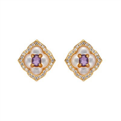 ES9928 Natural amethyst gemstone S925 sterling silver earrings
