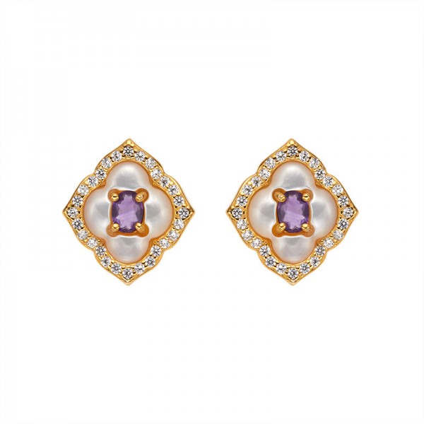 ES9928 Natural amethyst gemstone S925 sterling silver earrings