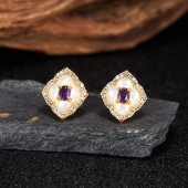 ES9928 Natural amethyst gemstone S925 sterling silver earrings
