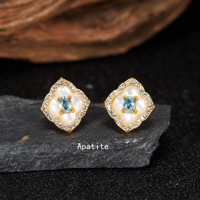 ES9928 Natural apatite gemstone S925 pure silver earrings
