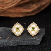 ES9928 Natural olivine gemstone S925 pure silver earrings ES9928 Natural olivine gemstone S925 pure silver earrings