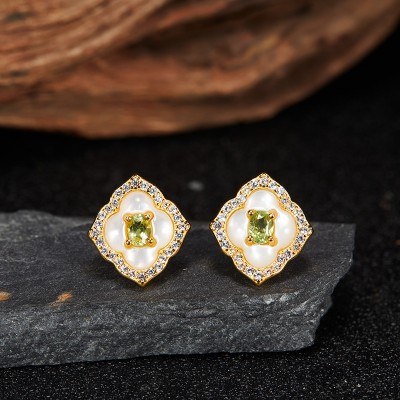 ES9928 Natural olivine gemstone S925 pure silver earrings