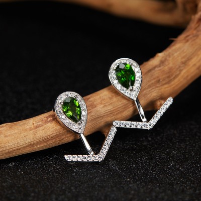 NL9932-4 S925 pure silver platinum colored diopside earrings