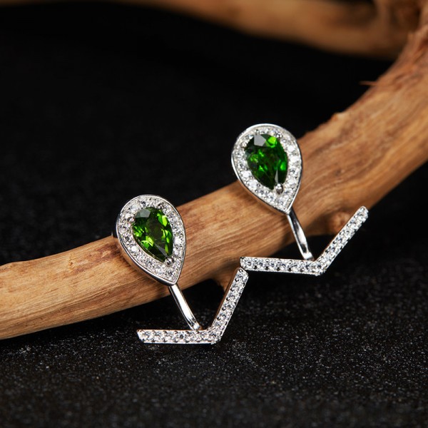 NL9932-4 S925 pure silver platinum colored diopside earrings
