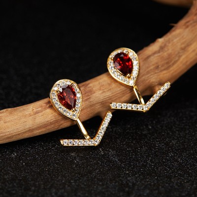 NL9932-5 S925 pure silver plated 18K gold garnet earrings