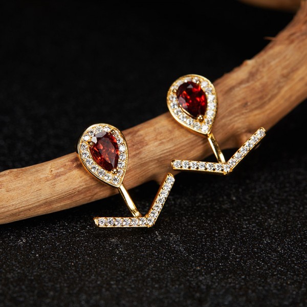 NL9932-5 S925 pure silver plated 18K gold garnet earrings