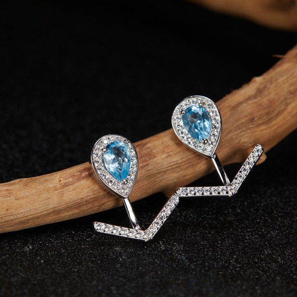 NL9932-4 S925 Pure Silver Platinum Topaz Earrings NL9932-4 S925 Pure Silver Platinum Topaz Earrings