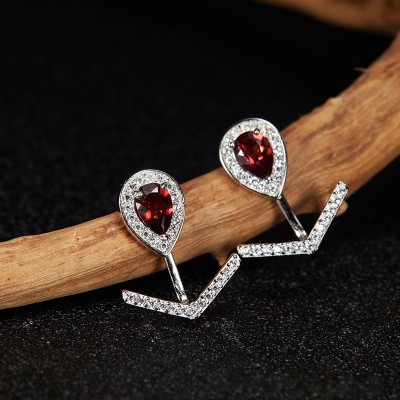 NL9932-4 S925 pure silver platinum garnet earrings