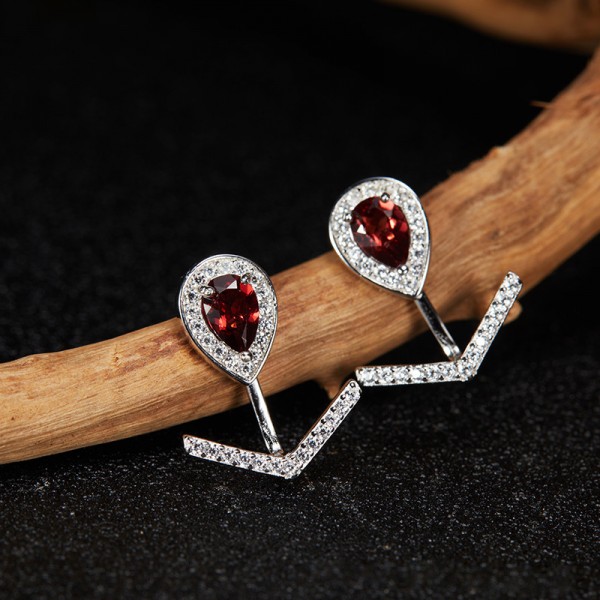 NL9932-4 S925 pure silver platinum garnet earrings NL9932-4 S925 pure silver platinum garnet earrings