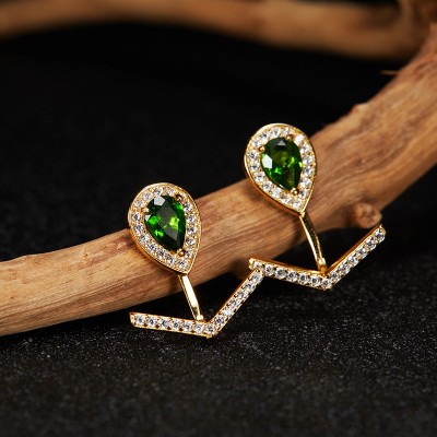 NL9932-5 S925 pure silver electroplated 18K gold translucent gemstone earrings