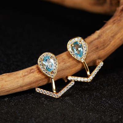 NL9932-5 S925 pure silver electroplated 18K gold topaz earrings