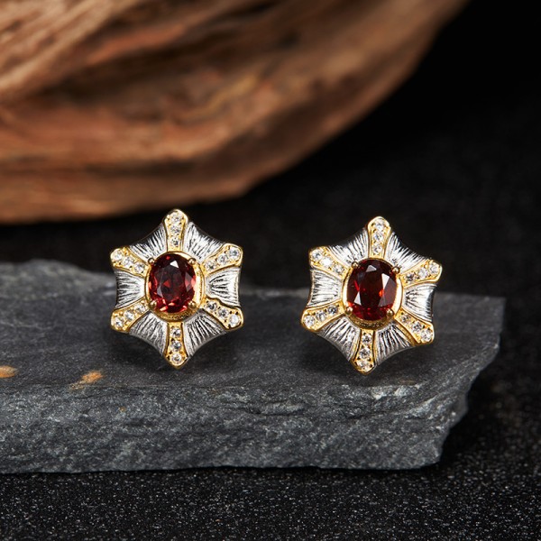 NL9946-2 S925 pure silver natural garnet earrings NL9946-2 S925 pure silver natural garnet earrings