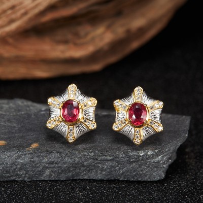 NL9946-2 S925 pure silver natural newly burned ruby earrings