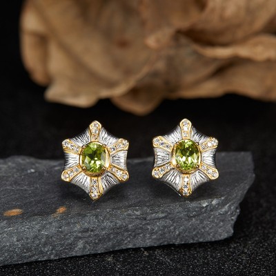 NL9946-2 S925 pure silver natural olivine earrings