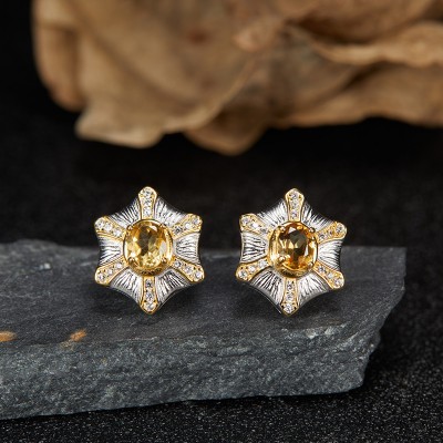 NL9946-2 S925 pure silver natural yellow crystal earrings