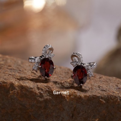 NL9949-2 S925 pure silver plated with 18K gold natural garnet earrings