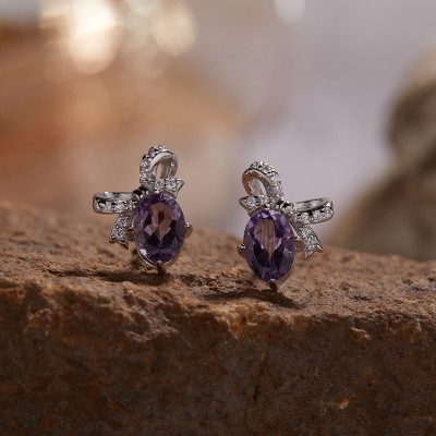 NL9949-2 S925 pure silver plated 18K gold natural amethyst earrings