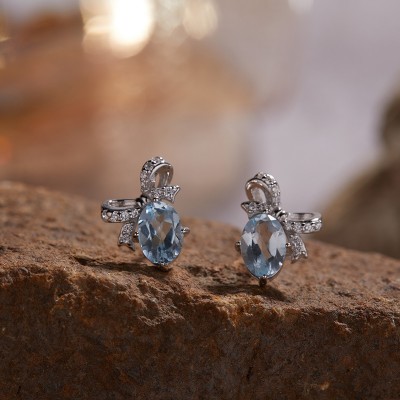 NL9949-2 Light and luxurious bow tie style S925 pure silver electroplated 18K gold inlaid with natural gemstones Earrings