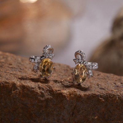 NL9949-2 S925 pure silver plated 18K gold natural Citrine earrings