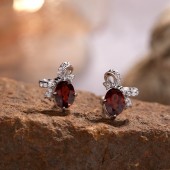 NL9949-2 S925 pure silver plated with 18K gold natural garnet earrings NL9949-2 S925 pure silver plated with 18K gold natural garnet earrings