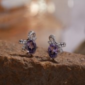 NL9949-2 S925 pure silver plated 18K gold natural amethyst earrings NL9949-2 S925 pure silver plated 18K gold natural amethyst earrings