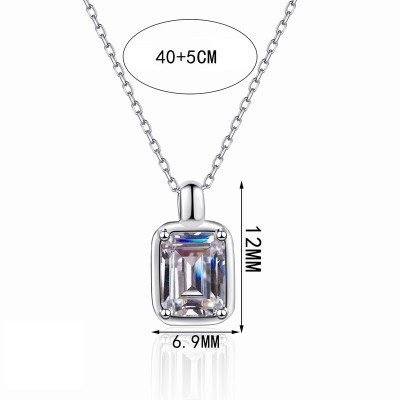 NL9891-1 S925 sterling silver 1-carat moissanite extremely simple square sugar pendant necklace