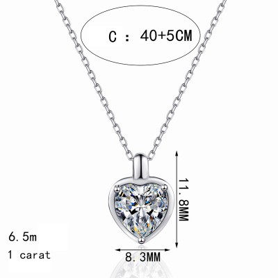 NL9898-3 S925 sterling silver 1-carat heart-shaped zircon necklace for women in minimalism