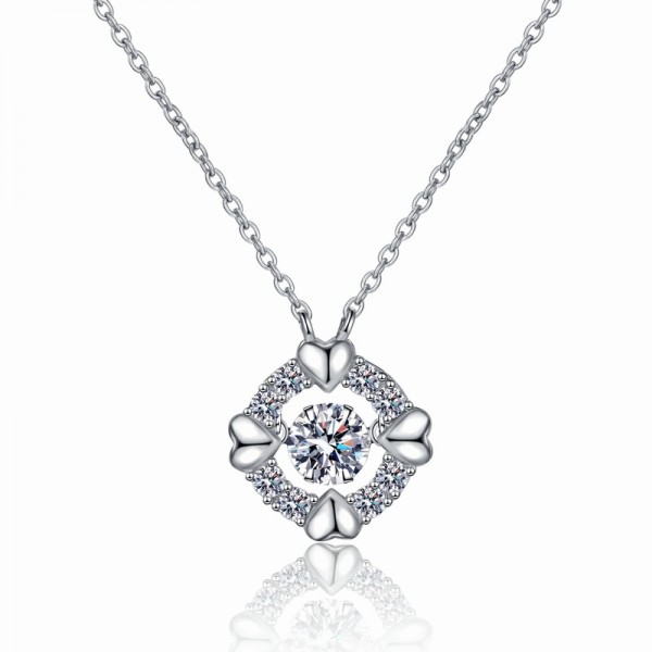 NL9899 50-point moissanite S925 pure silver heart-shaped edging dynamic necklace