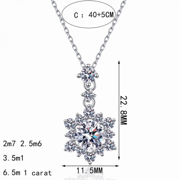 NL9902 S925 pure silver zircon necklace women's snowflake pendant