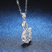 NL9904-1 S925 sterling silver 1-carat moissanite swan shaped pendant necklace