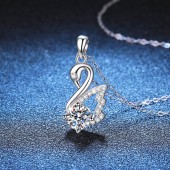 NL9904-2 S925 sterling silver 1-carat high carbon diamond swan shaped pendant necklace