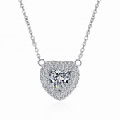 NL9907-1 Moissanite heart-shaped halo 925 sterling silver wedding necklace