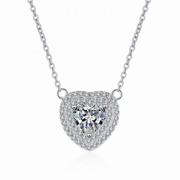 NL9907-1 Zircon heart-shaped halo 925 sterling silver wedding necklace