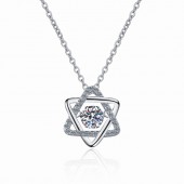 NL9911 S925 silver dynamic necklace with hexagonal star design, 50-point moissanite 950 Platinum (Pt 950) Plating