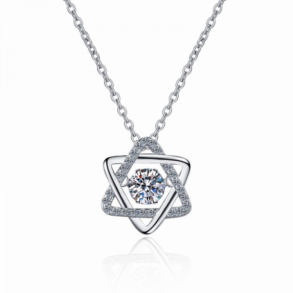 NL9911 S925 silver dynamic necklace with hexagonal star design, 50-point moissanite 950 Platinum (Pt 950) Plating