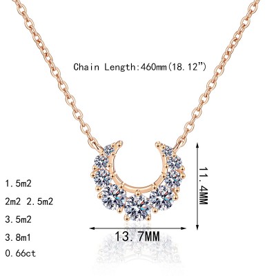 NL9914 S925 sterling silver champagne gold smiling crescent shaped necklace inlaid with 0.66 carat moissanite