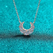 NL9914 S925 sterling silver champagne gold smiling crescent shaped necklace inlaid with 0.66 carat moissanite