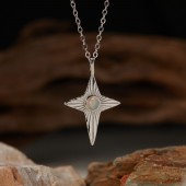 NL9929-1 S925 pure silver star cross set with natural Opal  Platinum colored necklace