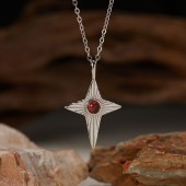 NL9929-1 S925 sterling silver star cross set with natural garnet  Platinum colored necklace