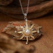 NL9930 S925 pure silver women's personalized fashionable sunflower pendant natural pearl necklace