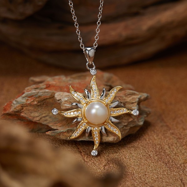 NL9930 S925 pure silver women's personalized fashionable sunflower pendant natural pearl necklace