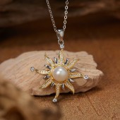 NL9930 S925 pure silver women's personalized fashionable sunflower pendant natural pearl necklace