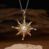 NL9930 S925 pure silver women's personalized fashionable sunflower pendant natural pearl necklace