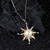 NL9930 S925 pure silver women's personalized fashionable sunflower pendant natural pearl necklace