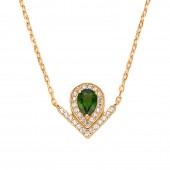 NL9932-0 S925 silver natural diopside plated 18K gold necklace