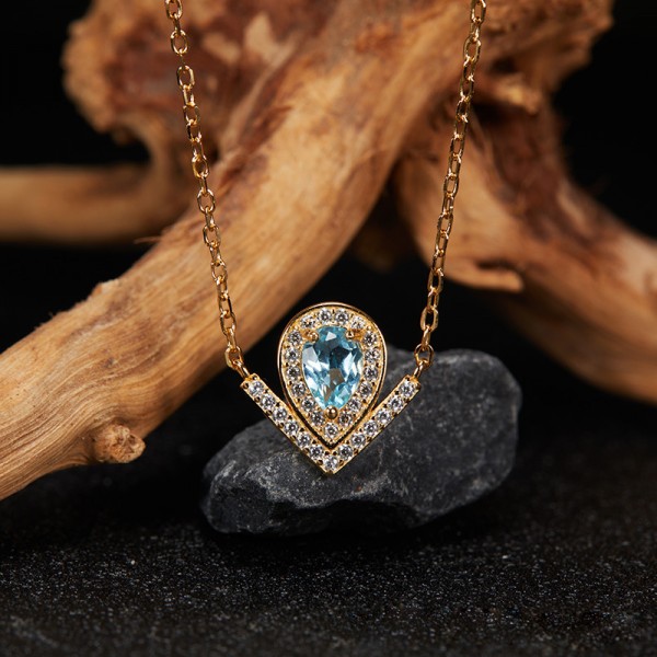 NL9932-0 S925 silver natural topaz plated 18K gold necklace