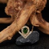 NL9932-0 S925 silver natural diopside plated 18K gold necklace